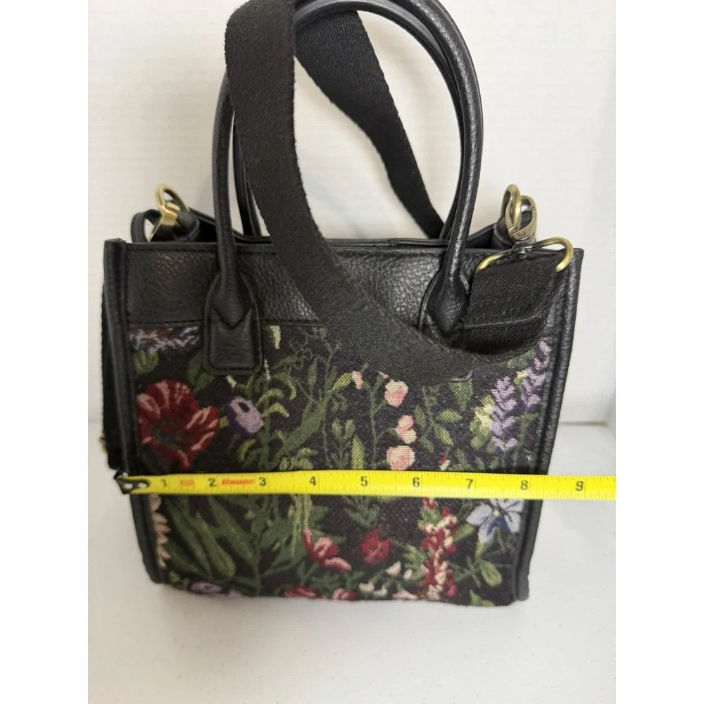 Unbranded Floral Tapestry Crossbody Satchel Purse Black Top Handle Bag